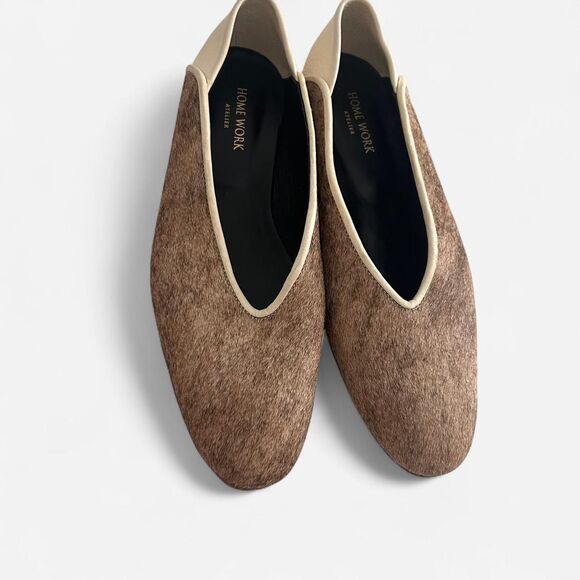 Home work atelier almond round toe preppy fur textured flats size 9 - Picture 5 of 6